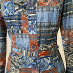 1970s BETTY BARCLAY Boho Shirt Dress-Patchwork Print Belted Hippie Folk Midi Dress