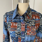 1970s BETTY BARCLAY Boho Shirt Dress-Patchwork Print Belted Hippie Folk Midi Dress