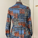 1970s BETTY BARCLAY Boho Shirt Dress-Patchwork Print Belted Hippie Folk Midi Dress