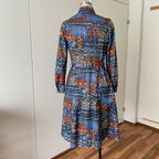 1970s BETTY BARCLAY Boho Shirt Dress-Patchwork Print Belted Hippie Folk Midi Dress