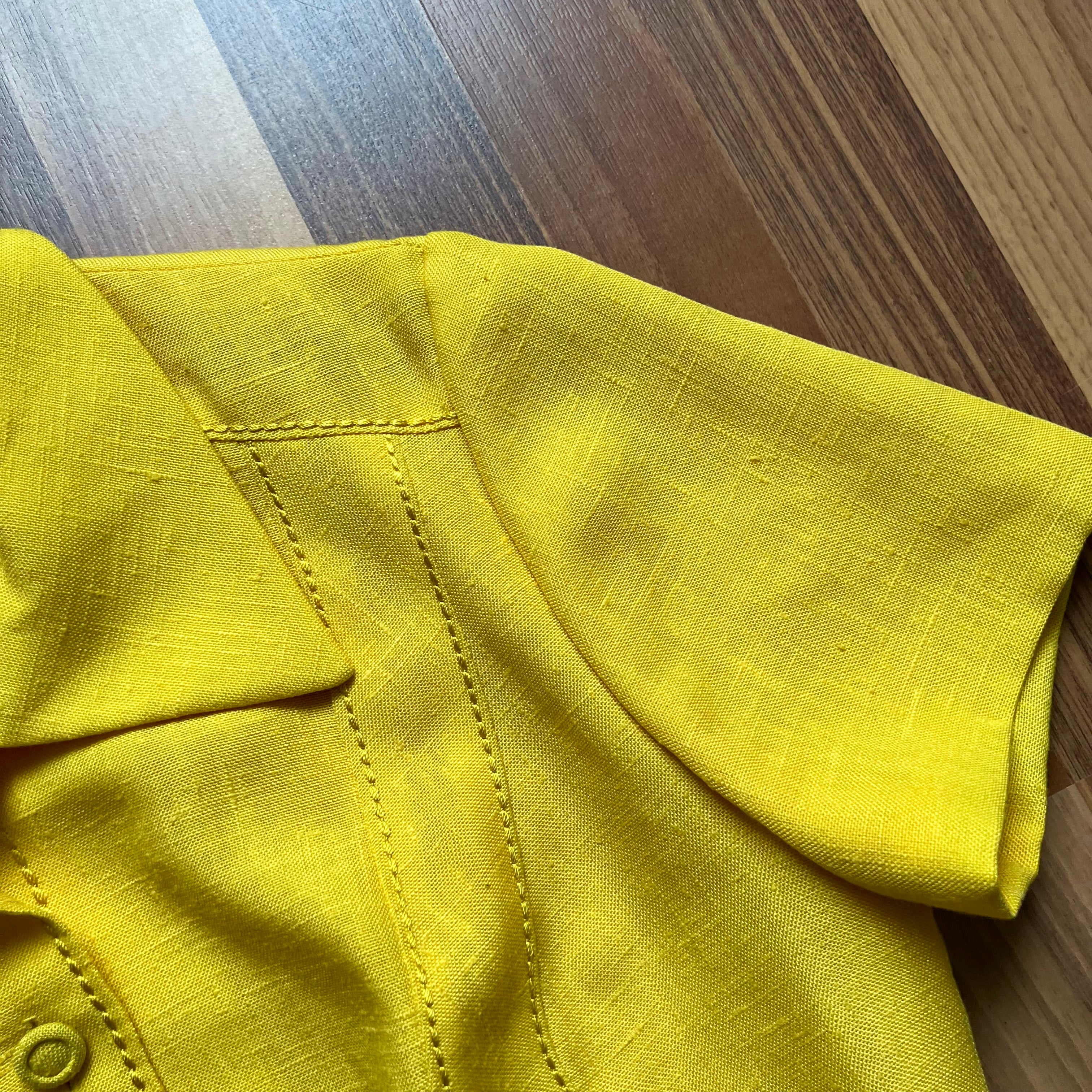 1960s/1970s Vintage Yellow Mod Shirt Dress-Plus Size Aline Button Front Day Dress EU 46
