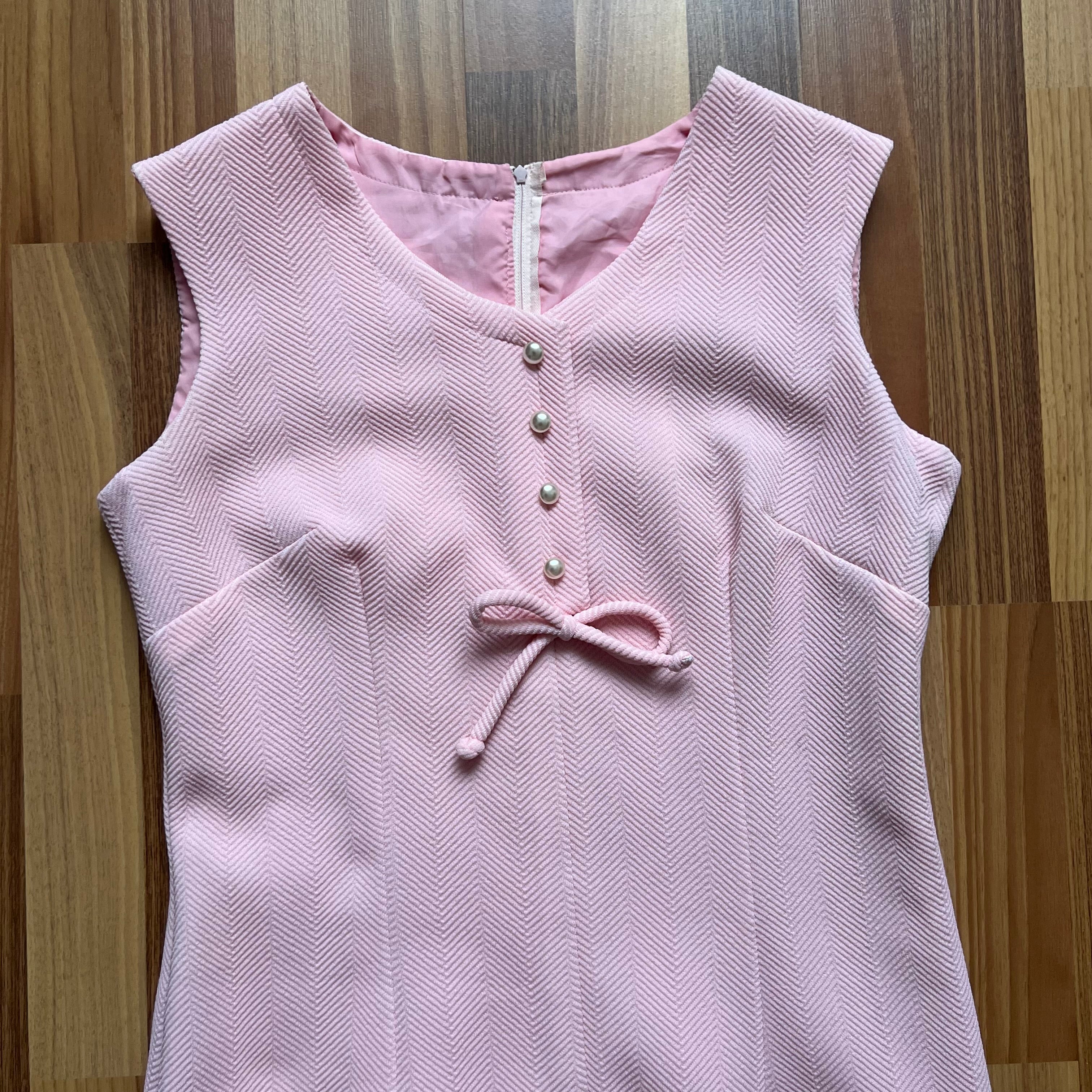 60s 70s Pink Mod Shift Mini Dress-Aline Sleeveless Vintage Dress-Retro Gogo Space Age Twiggy Style Dress