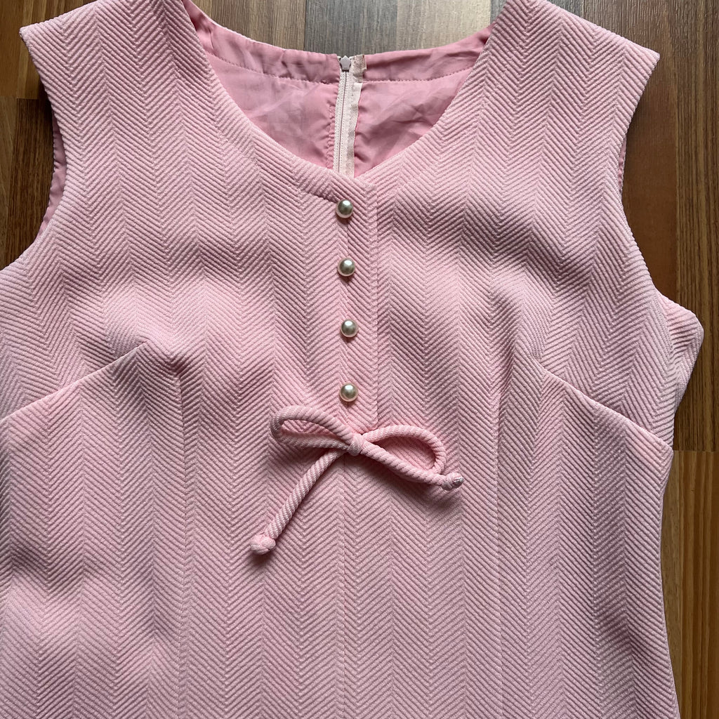 60s 70s Pink Mod Shift Mini Dress-Aline Sleeveless Vintage Dress-Retro Gogo Space Age Twiggy Style Dress