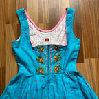 70s 80s Blue Floral Trachten Dress Austrian Folk Oktoberfest Dirndl-BavarianTyrol Dress EU 38