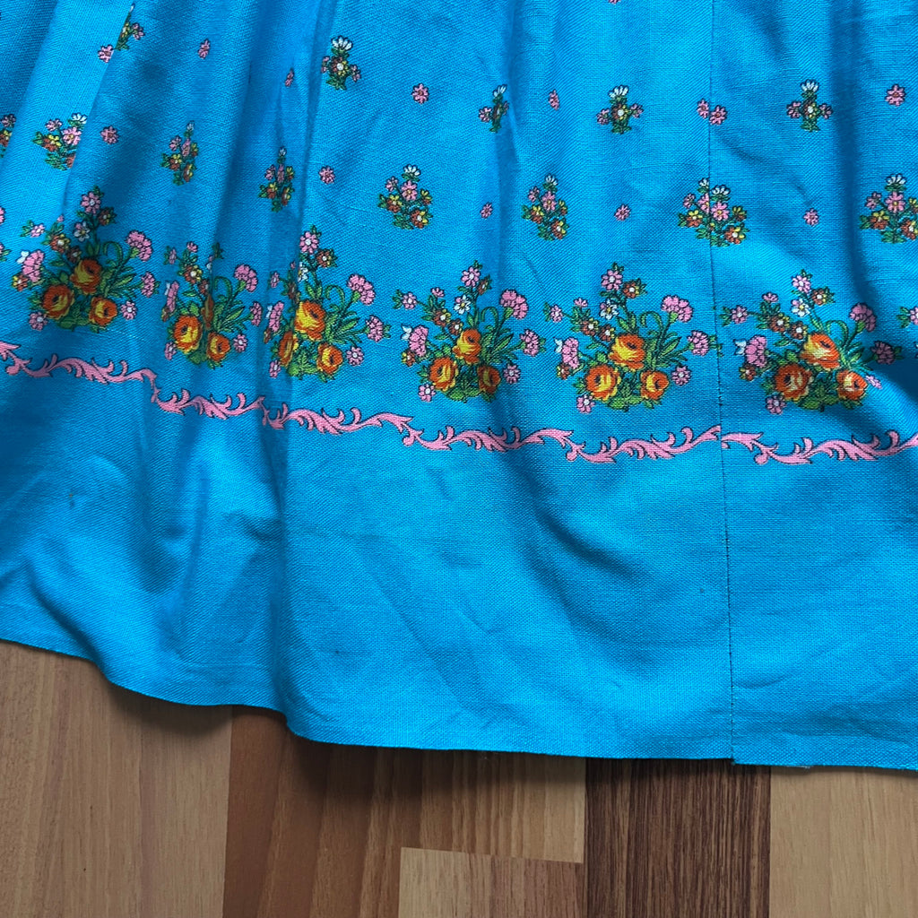70s 80s Blue Floral Trachten Dress Austrian Folk Oktoberfest Dirndl-BavarianTyrol Dress EU 38