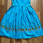 70s 80s Blue Floral Trachten Dress Austrian Folk Oktoberfest Dirndl-BavarianTyrol Dress EU 38