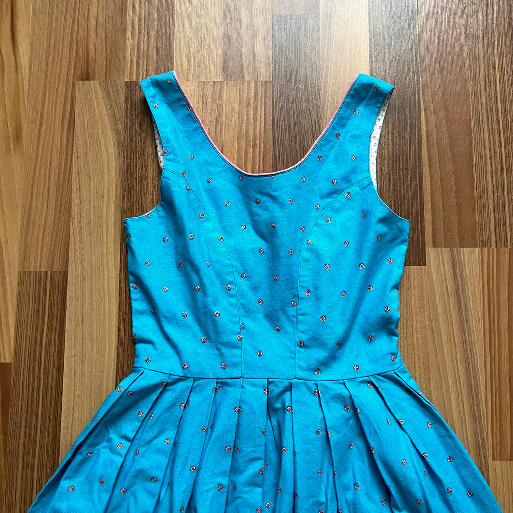 70s 80s Blue Floral Trachten Dress Austrian Folk Oktoberfest Dirndl-BavarianTyrol Dress EU 38