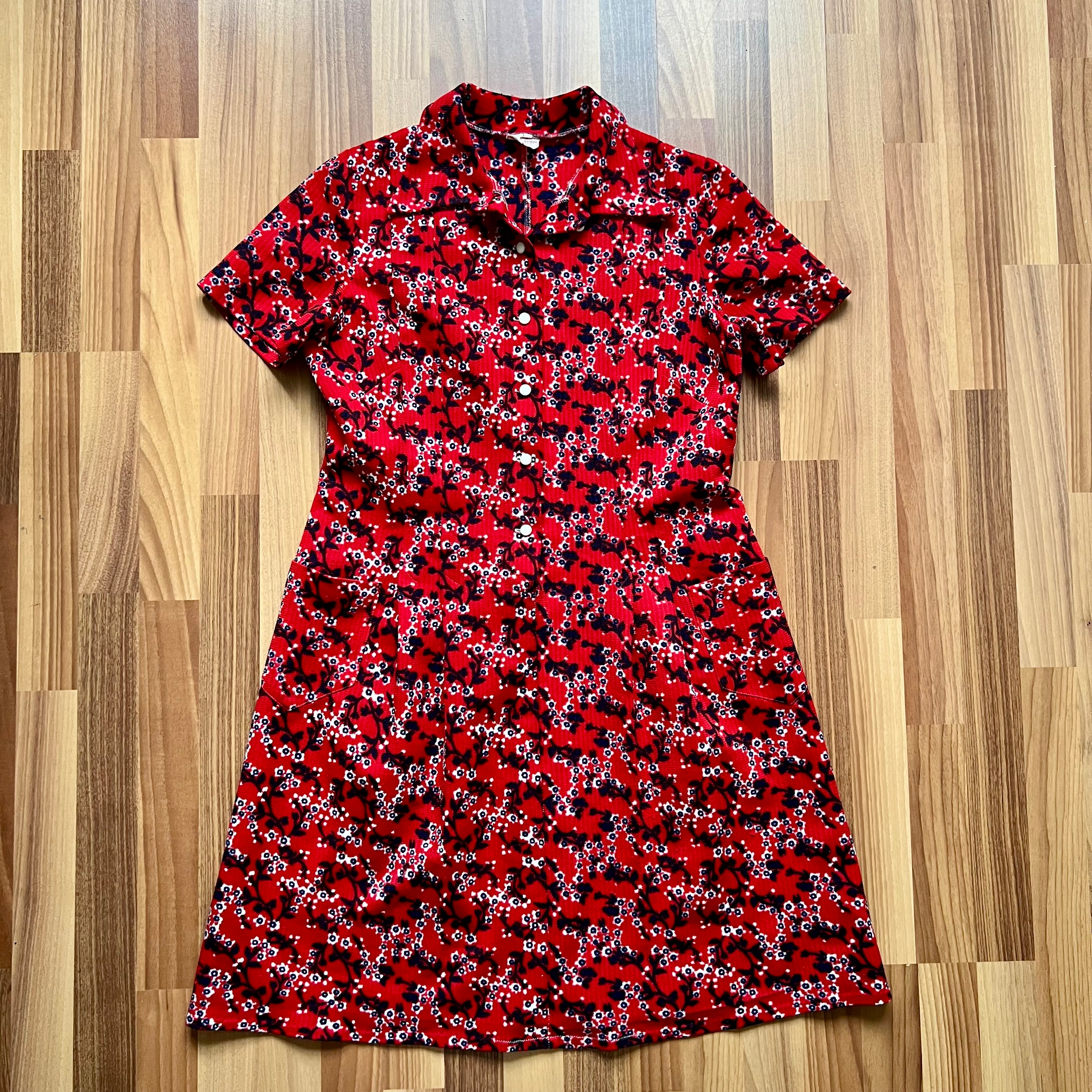 1970s Plus Size Mod Shift Dress-Vintage Floral Button Front Day Dress EU 42