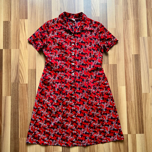 1970s Plus Size Mod Shift Dress-Vintage Floral Button Front Day Dress EU 42