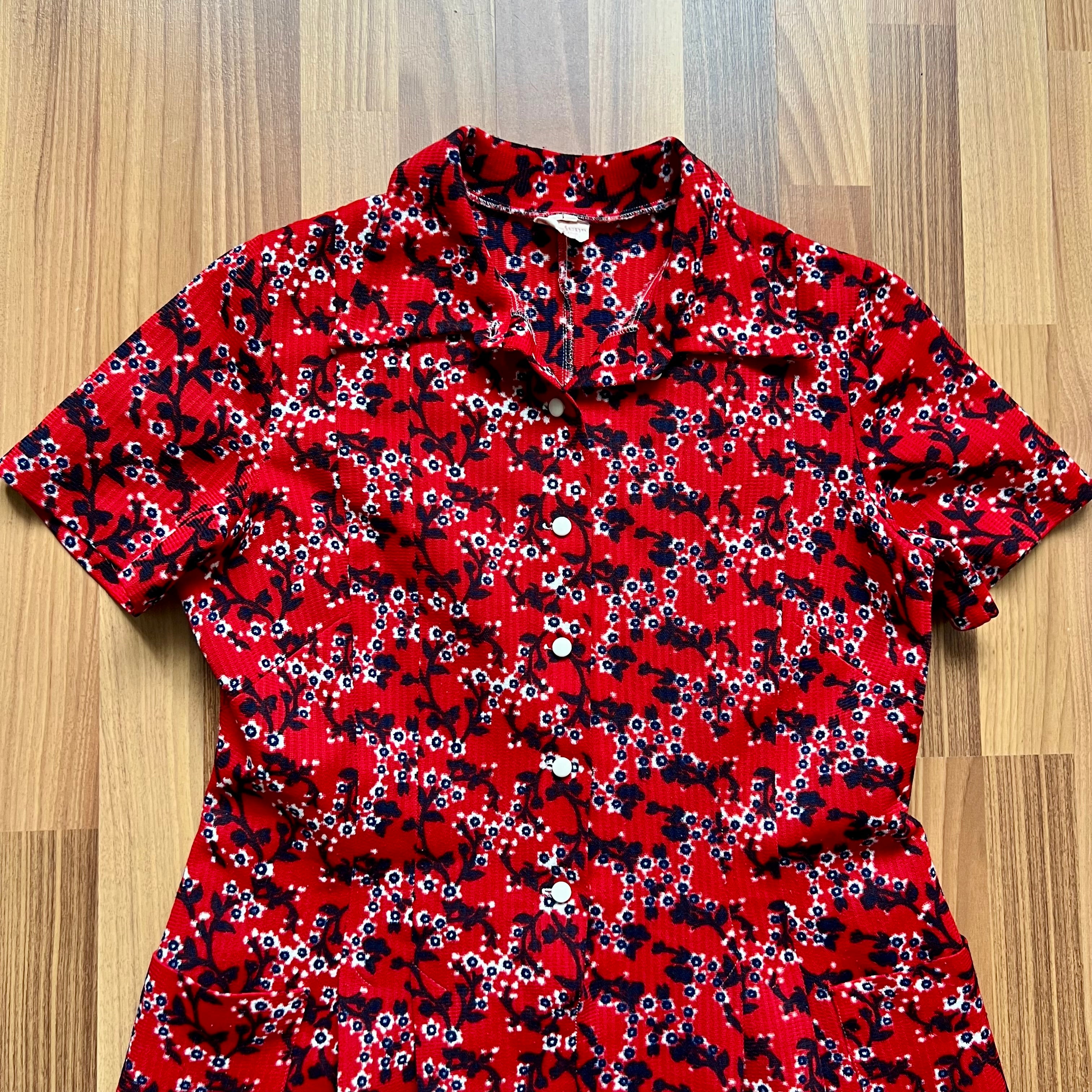 1970s Plus Size Mod Shift Dress-Vintage Floral Button Front Day Dress EU 42