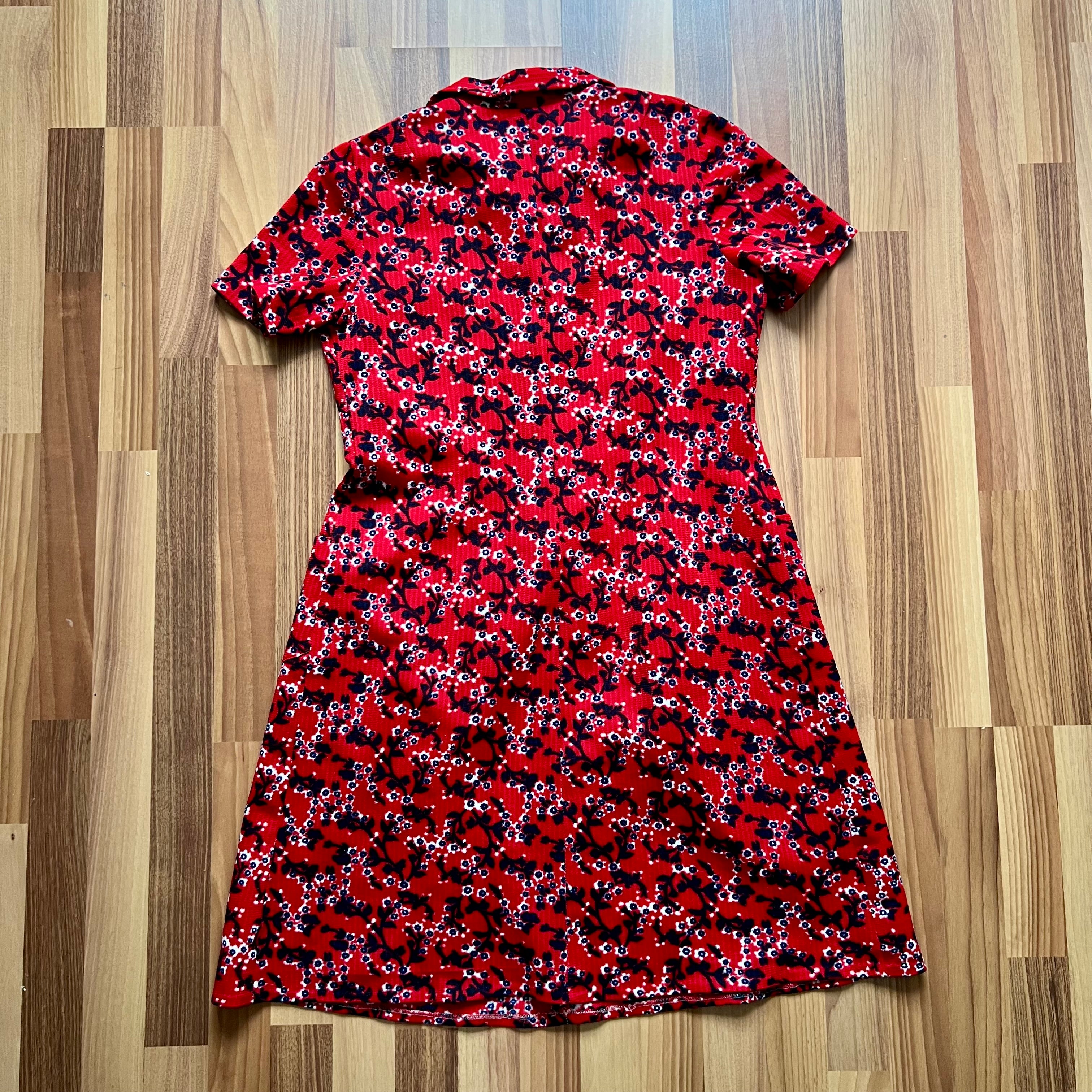 1970s Plus Size Mod Shift Dress-Vintage Floral Button Front Day Dress EU 42
