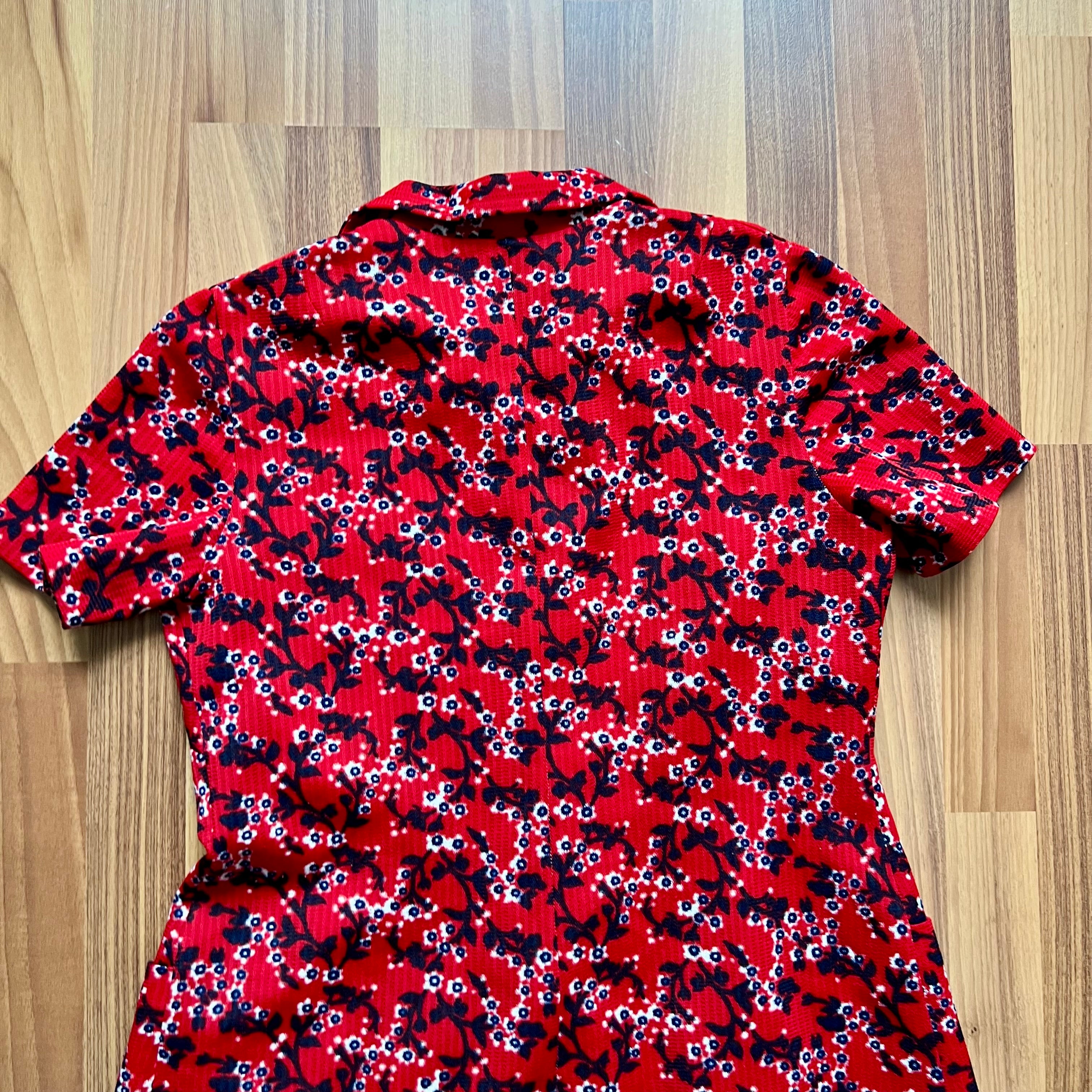 1970s Plus Size Mod Shift Dress-Vintage Floral Button Front Day Dress EU 42
