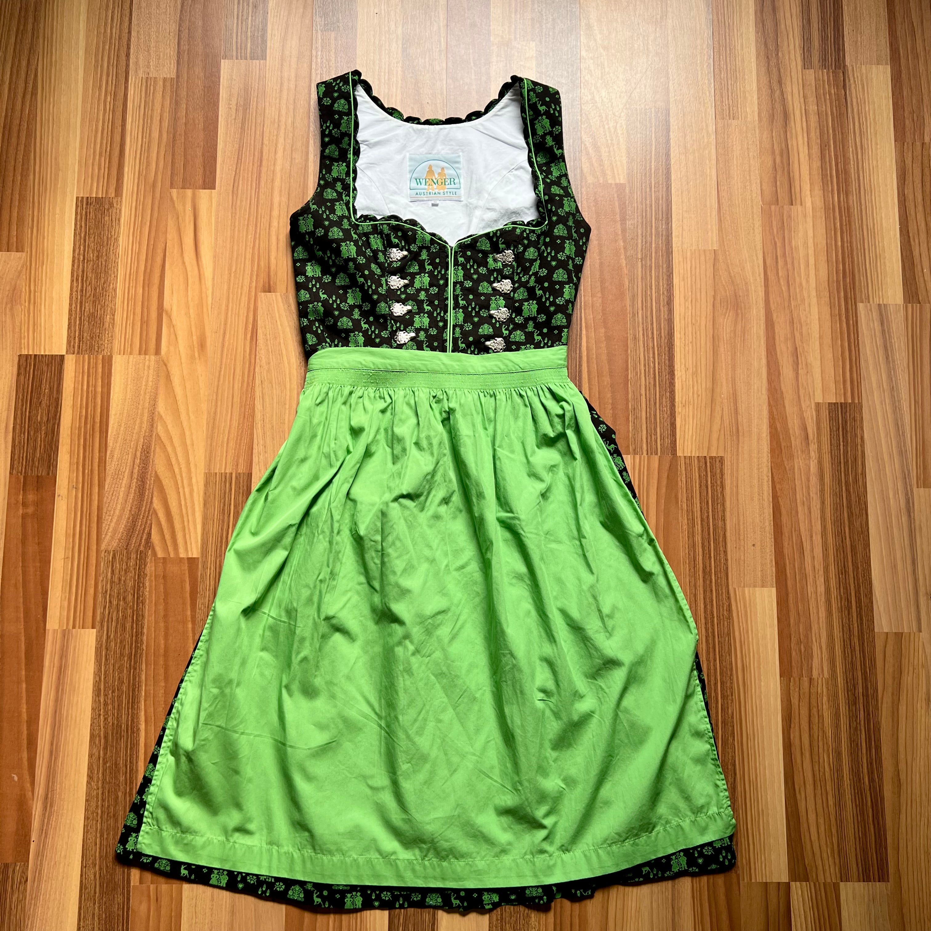 Wenger German Dirndl Dress w/ Apron-Bavarian Folk Print Oktoberfest Trachten EU 40