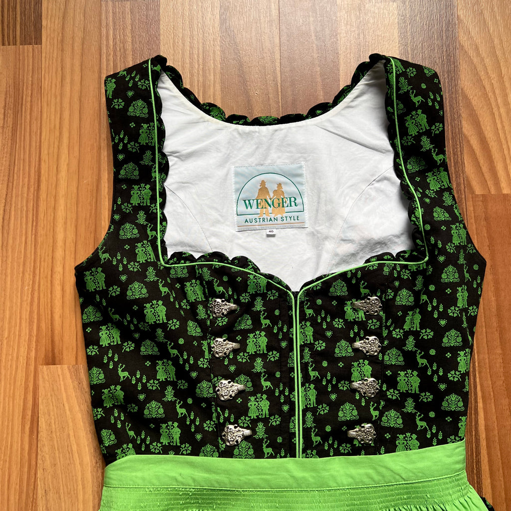 Wenger German Dirndl Dress w/ Apron-Bavarian Folk Print Oktoberfest Trachten EU 40