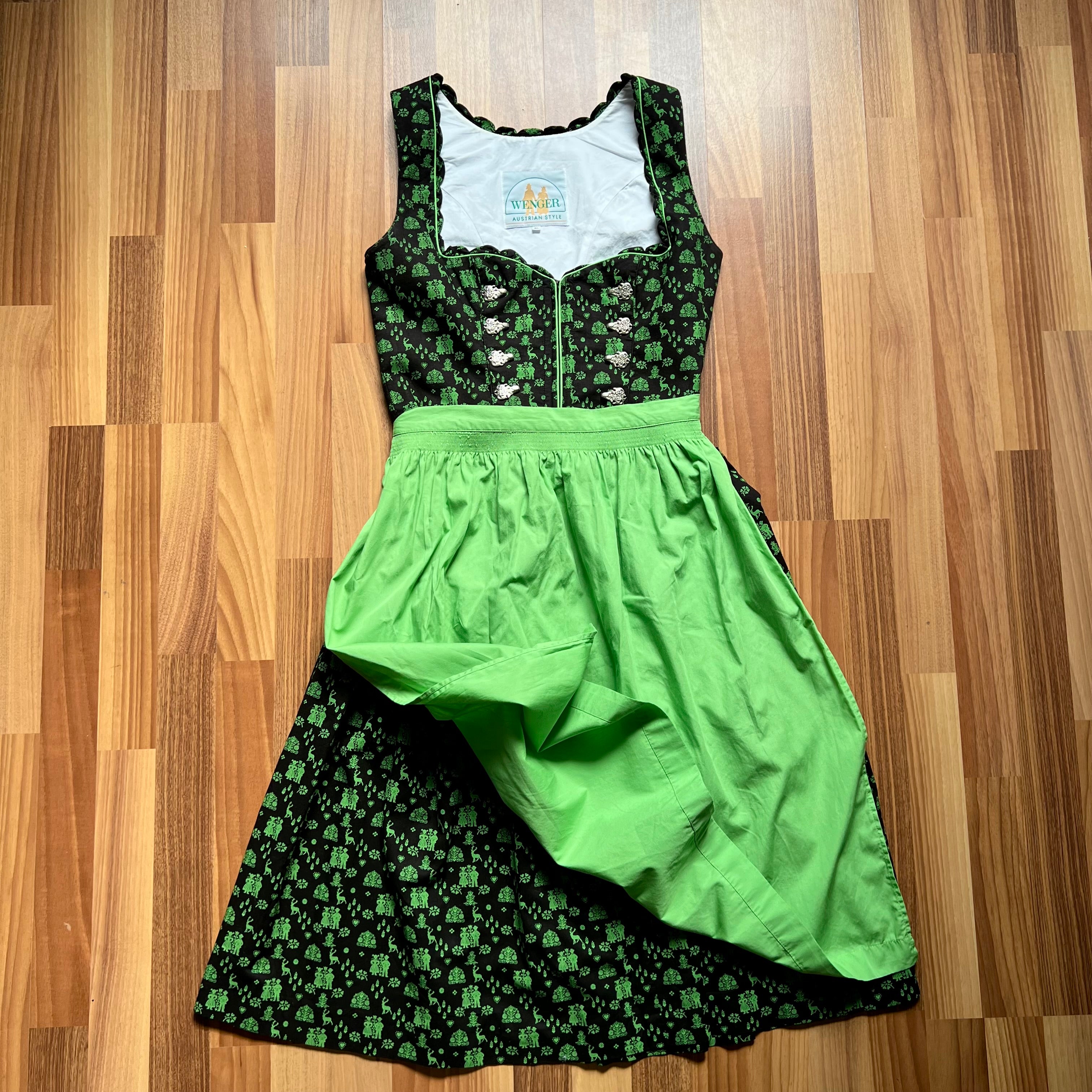 Wenger German Dirndl Dress w/ Apron-Bavarian Folk Print Oktoberfest Trachten EU 40