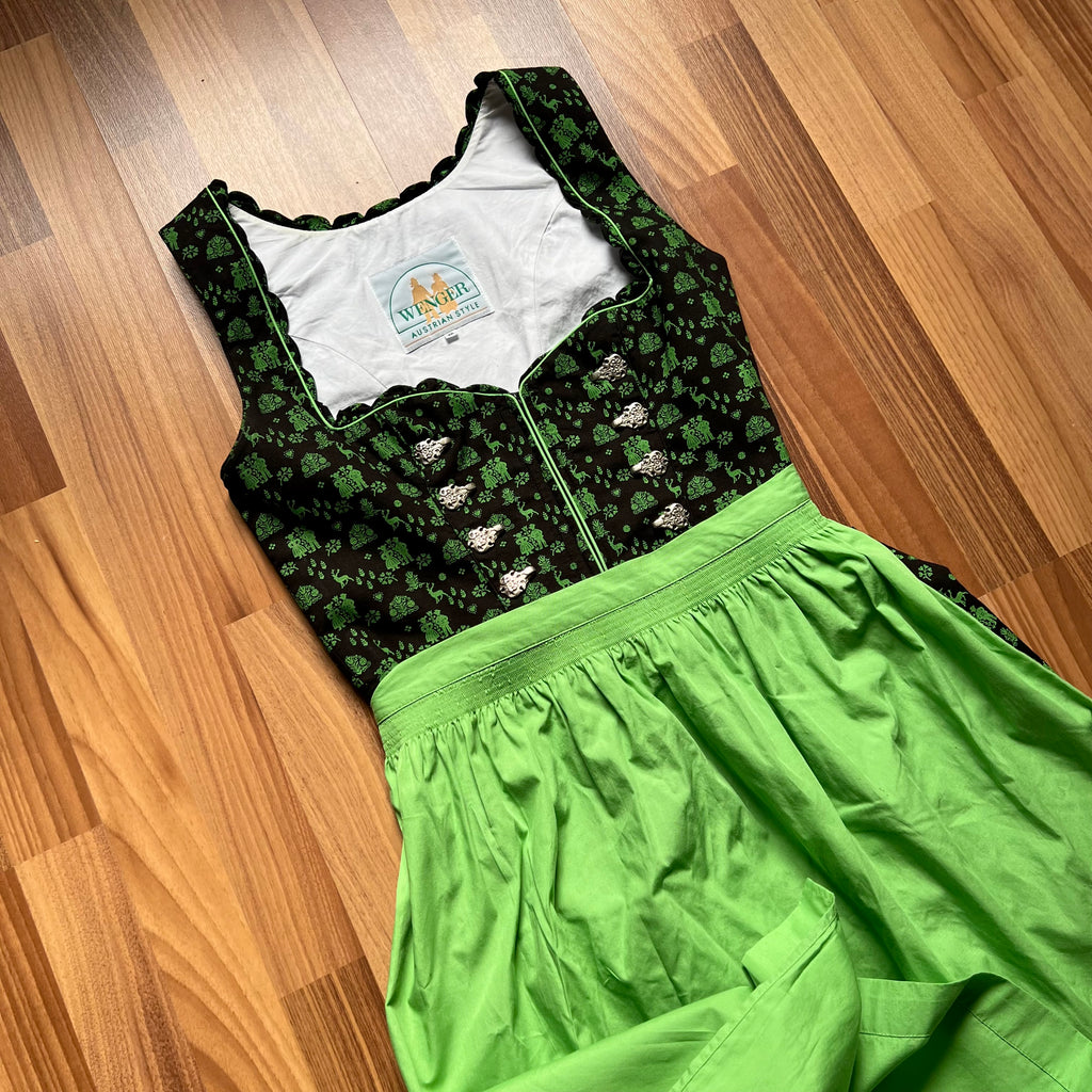 Wenger German Dirndl Dress w/ Apron-Bavarian Folk Print Oktoberfest Trachten EU 40