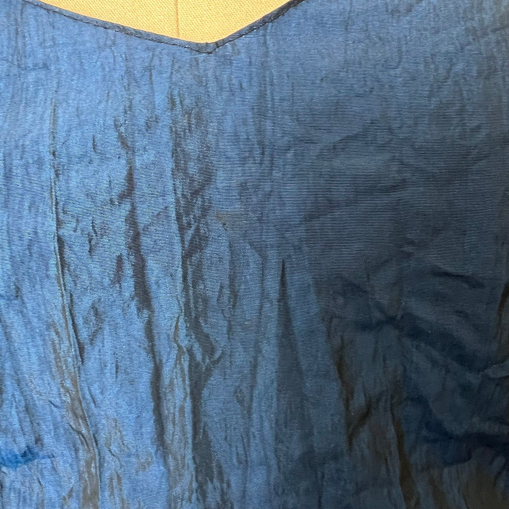 1980s Strapless Prom Party Dress-Blue Metallic Taffeta Corset Bodice Gown