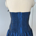 1980s Strapless Prom Party Dress-Blue Metallic Taffeta Corset Bodice Gown