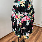 1980s Cotton Floral Corset Party Dress-Sweetheart Strapless Drop Waist Dress