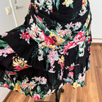 1980s Cotton Floral Corset Party Dress-Sweetheart Strapless Drop Waist Dress