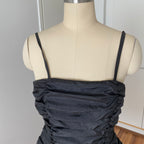 1980s YESSICA Ruffle Prom Party Dress-Spaghetti Straps Ruched Metallic Gown
