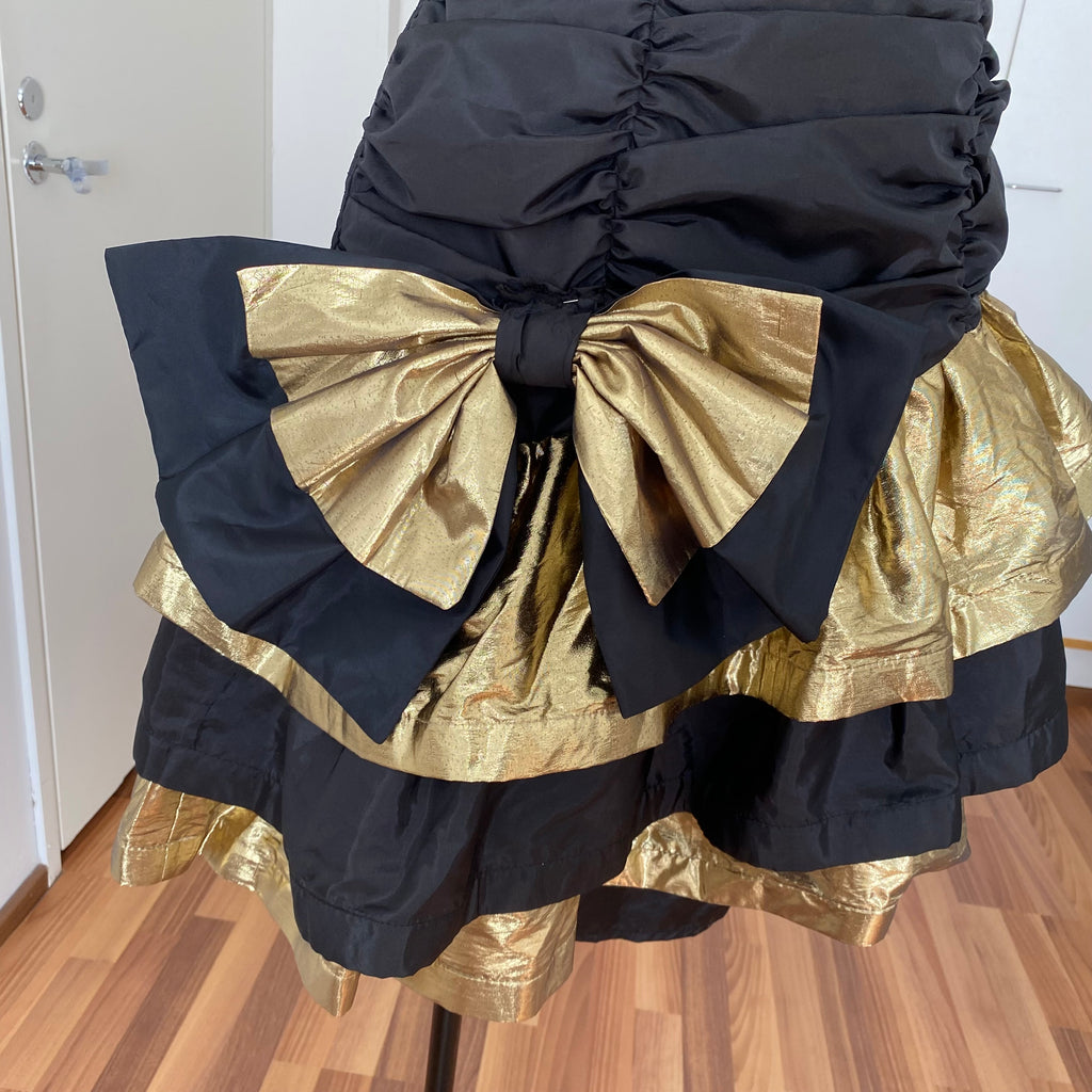 1980s YESSICA Ruffle Prom Party Dress-Spaghetti Straps Ruched Metallic Gown