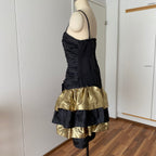 1980s YESSICA Ruffle Prom Party Dress-Spaghetti Straps Ruched Metallic Gown