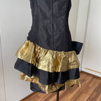 1980s YESSICA Ruffle Prom Party Dress-Spaghetti Straps Ruched Metallic Gown