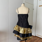 1980s YESSICA Ruffle Prom Party Dress-Spaghetti Straps Ruched Metallic Gown