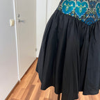 1980s Brocade Cocktail Party Dress-Metallic Teal Damask Strapless Cocktail Gown