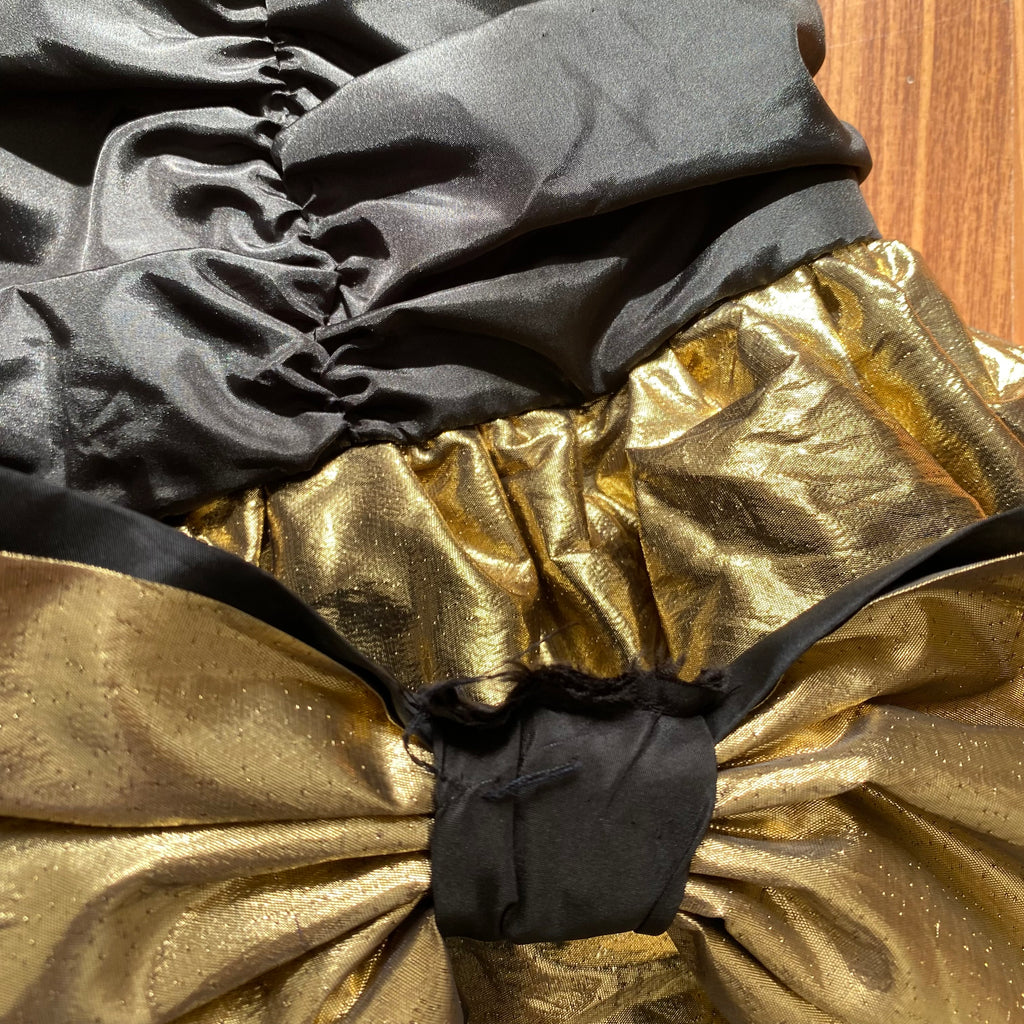 1980s YESSICA Ruffle Prom Party Dress-Spaghetti Straps Ruched Metallic Gown