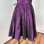 1980s Purple Lame Cocktail Dress-Metallic Cotton Blend Pleated Gown Off Shoulder