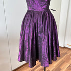 1980s Purple Lame Cocktail Dress-Metallic Cotton Blend Pleated Gown Off Shoulder