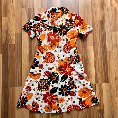 1970s  Mod Floral Mini Dress-Flower Power Space Age Aline Gogo Twiggy Style Dress EU 36