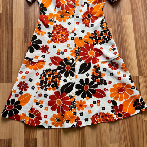 1970s  Mod Floral Mini Dress-Flower Power Space Age Aline Gogo Twiggy Style Dress EU 36