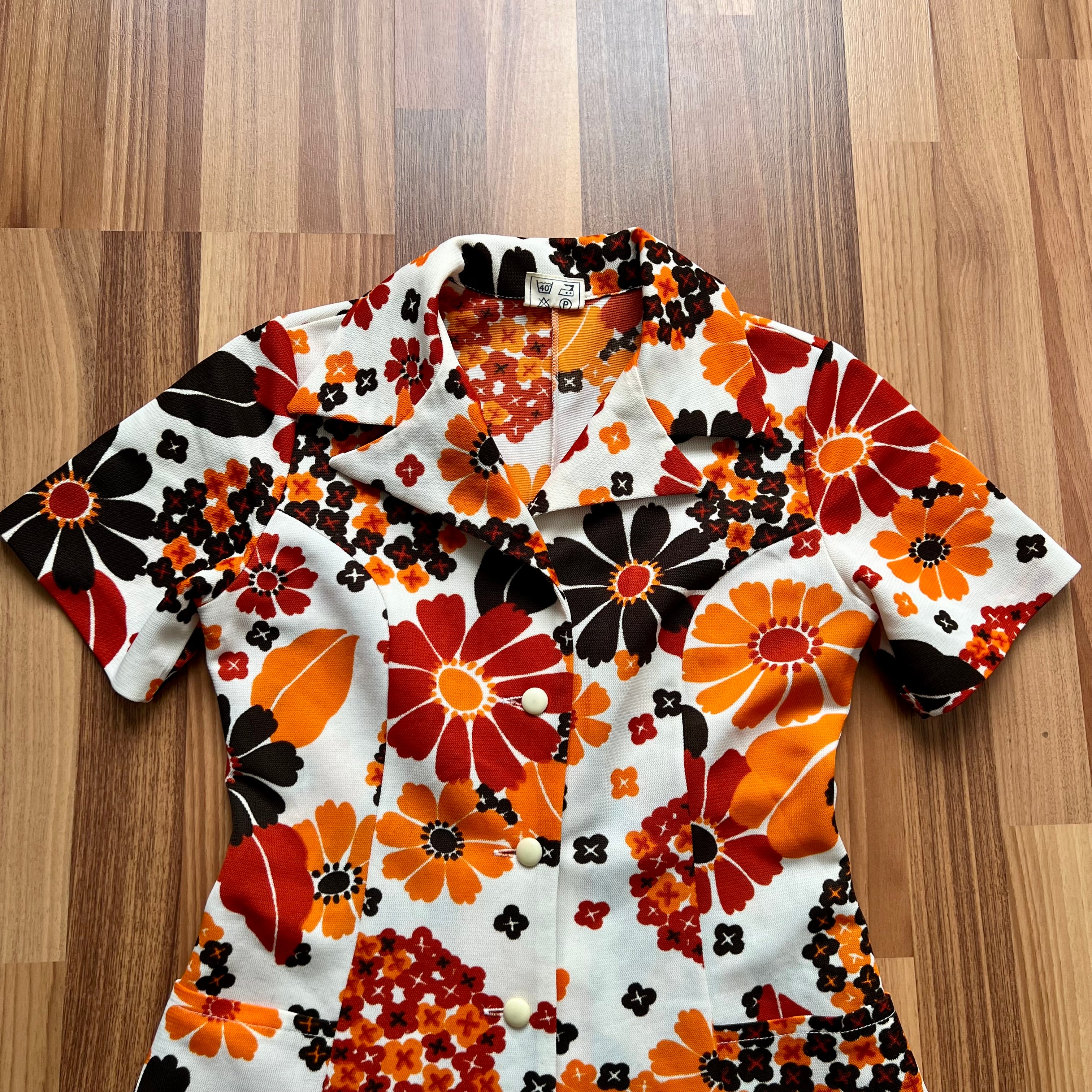 1970s  Mod Floral Mini Dress-Flower Power Space Age Aline Gogo Twiggy Style Dress EU 36