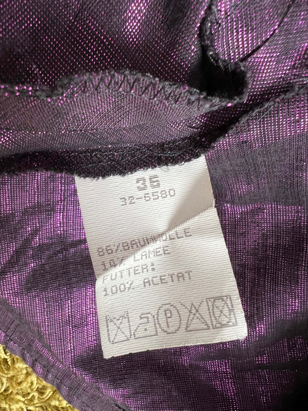 1980s Purple Lame Cocktail Dress-Metallic Cotton Blend Pleated Gown Off Shoulder