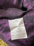 1980s Purple Lame Cocktail Dress-Metallic Cotton Blend Pleated Gown Off Shoulder