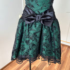 1980s Emerald Green Cocktail Dress-High Low Glitter Floral Party Dress-