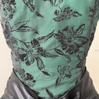1980s Emerald Green Cocktail Dress-High Low Glitter Floral Party Dress-