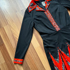 1970s Psychedelic Mod Midi Dress-Vintage Pointed Collar Long Sleeves Dress EU 42