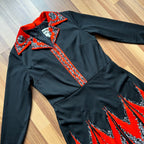 1970s Psychedelic Mod Midi Dress-Vintage Pointed Collar Long Sleeves Dress EU 42