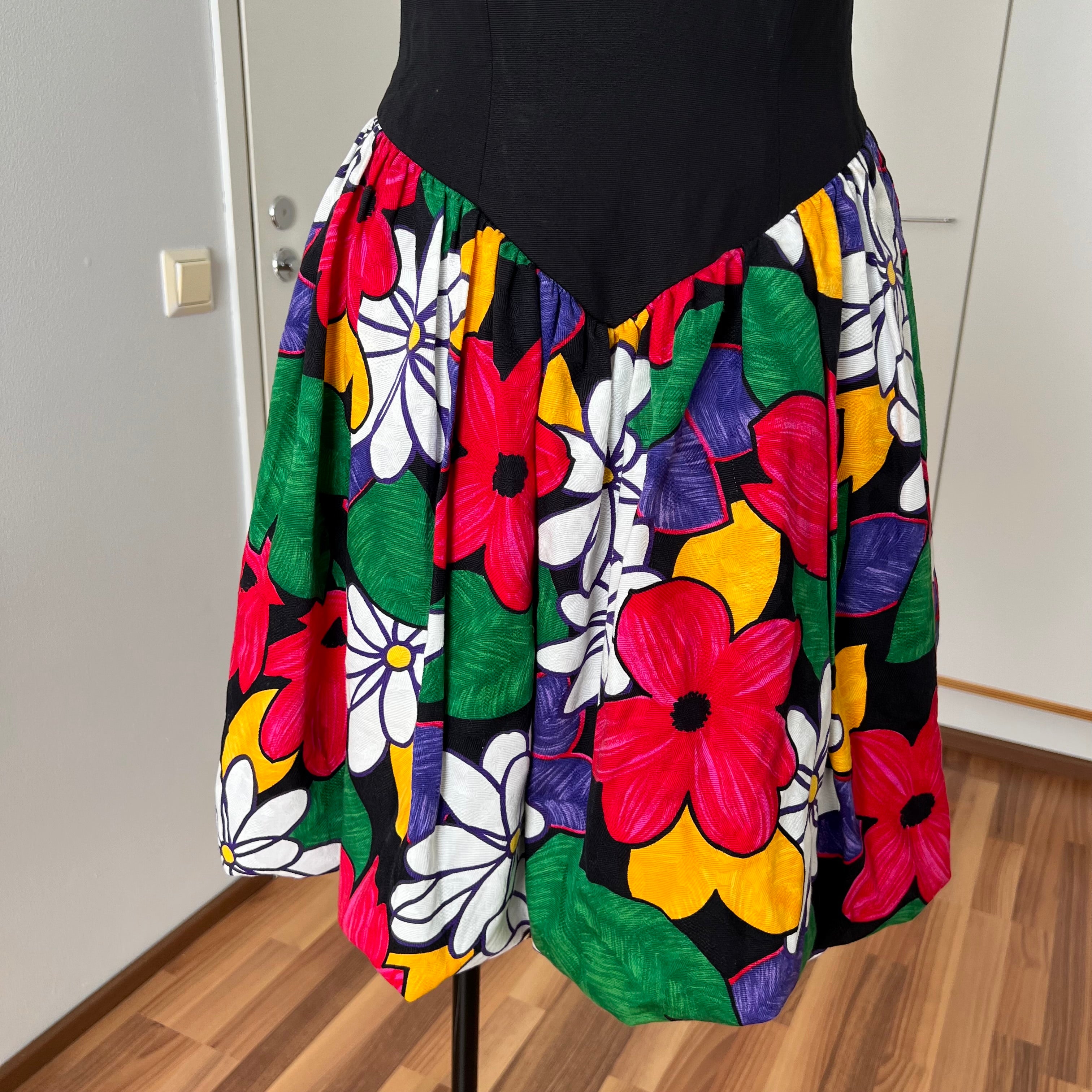 1980s AUGUSTAT Cotton Party Dress-Sweetheart Basque Waist Bubble Hem Dress