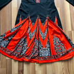 1970s Psychedelic Mod Midi Dress-Vintage Pointed Collar Long Sleeves Dress EU 42