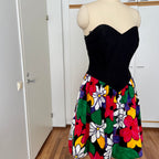 1980s AUGUSTAT Cotton Party Dress-Sweetheart Basque Waist Bubble Hem Dress