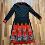 1970s Psychedelic Mod Midi Dress-Vintage Pointed Collar Long Sleeves Dress EU 42