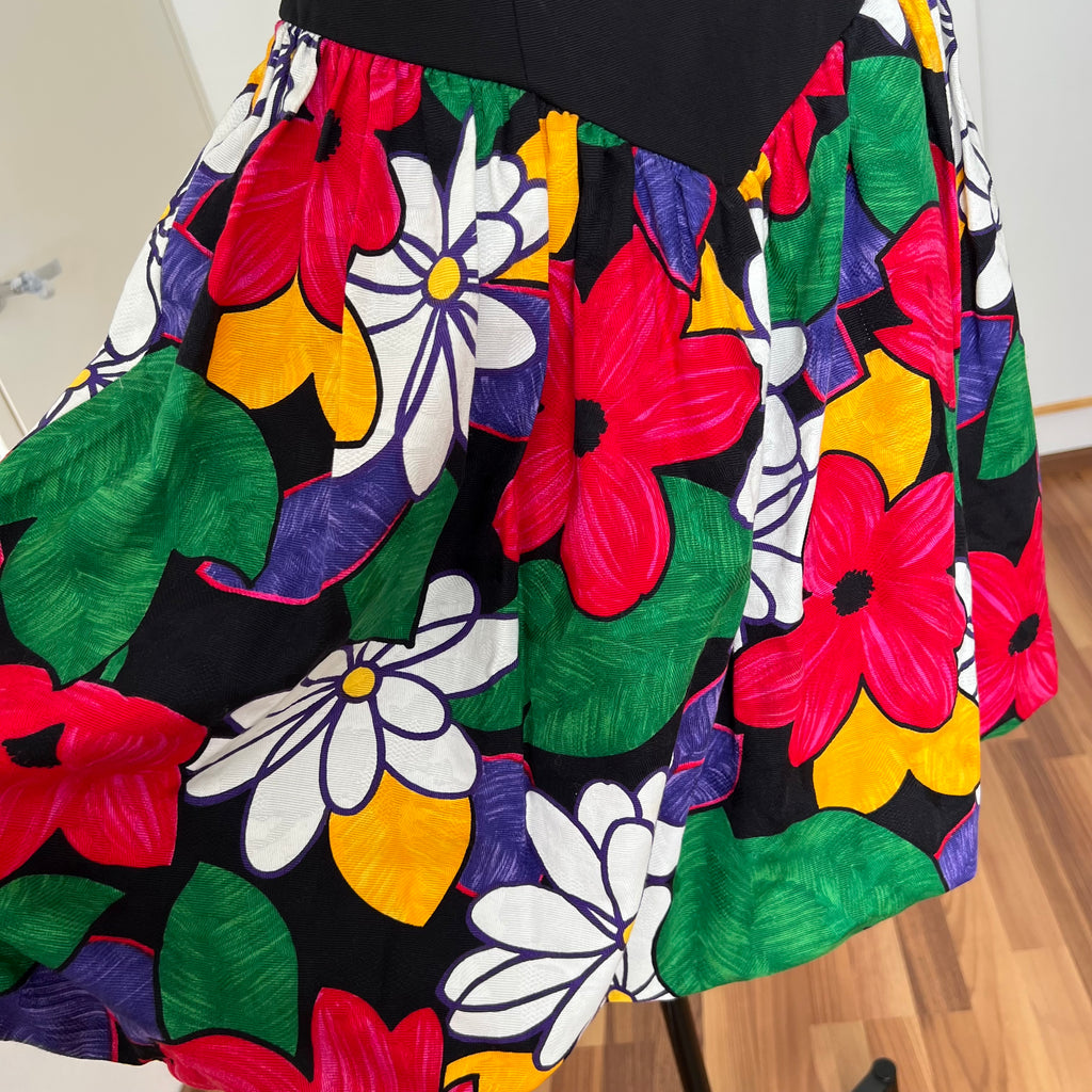1980s AUGUSTAT Cotton Party Dress-Sweetheart Basque Waist Bubble Hem Dress