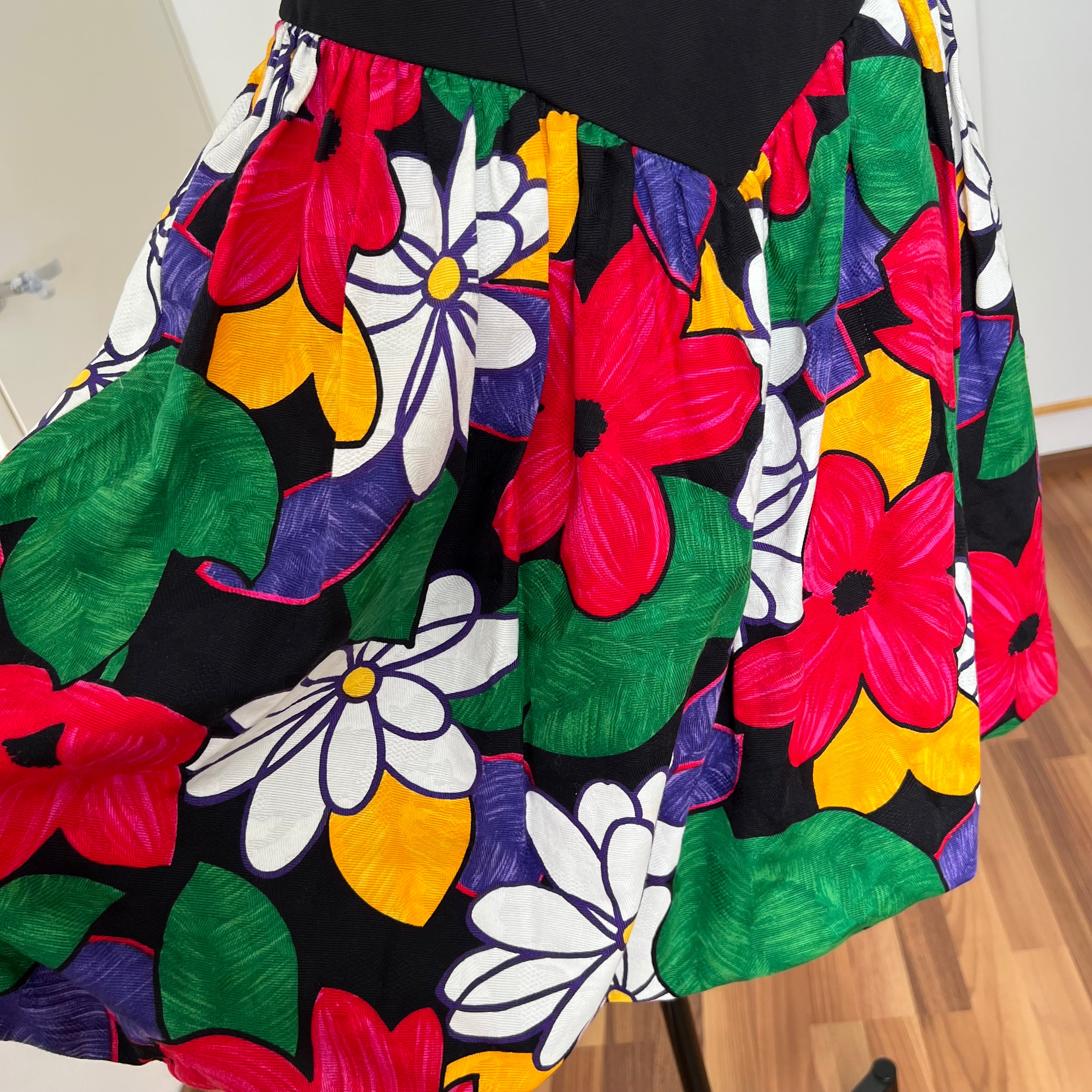 1980s AUGUSTAT Cotton Party Dress-Sweetheart Basque Waist Bubble Hem Dress