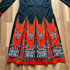 1970s Psychedelic Mod Midi Dress-Vintage Pointed Collar Long Sleeves Dress EU 42