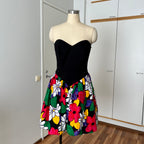 1980s AUGUSTAT Cotton Party Dress-Sweetheart Basque Waist Bubble Hem Dress